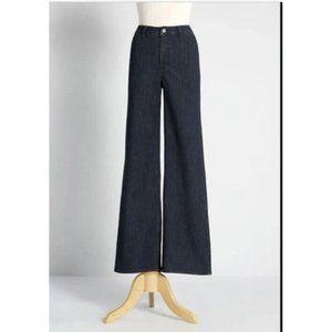 MODCLOTH Womens’s Size 8 Denim Jeans Pants PERFECTING PINSTRIPES WIDE LEG New